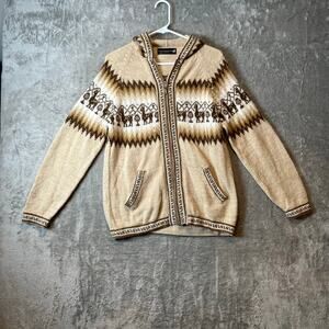 Alpaca Connection Little‎ Llamas Hooded Alpaca Wool Knitted Jacket Sz S Brown